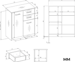 Madia salvaspazio 74 cm per soggiorno con 2 ante e 2 cassetti rovere e antracite MT13