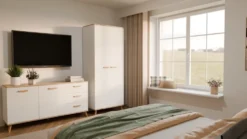 Madia soggiorno con cassetti 150x75 cm in rovere e bianco MT15