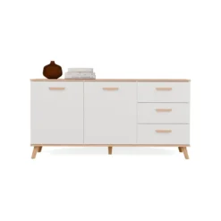 Madia soggiorno con cassetti 150x75 cm in rovere e bianco MT15