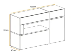 Madia 150x90cm contemporanea design a strisce nere con luci led rovere e nero MP20