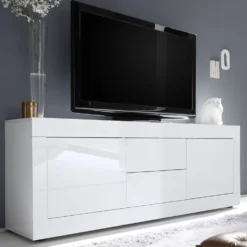 Madia 210x66 da soggiorno con due ante e due cassetti bianco lucido ML6