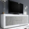 Madia 210x66 da soggiorno con due ante e due cassetti bianco e cemento ML6