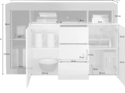 Madia 146x93 moderna con due ante e tre cassetti e ripiano bianco e ossido ML19