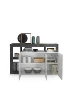 Madia 146x93 moderna con tre ante e ripiano per soggiorno bianco e ossido ML18