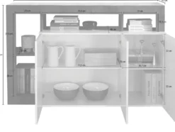 Madia 146x93 moderna con tre ante e ripiano per soggiorno bianco e ossido ML18