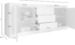 Madia 210x86 moderna con tre cassetti e due ante bianco lucido ML5