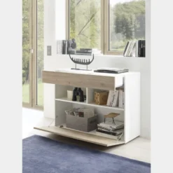 Madia 110x82 moderna con un cassetto e un’anta a ribalta bianco e rovere ML43