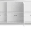 Madia 181x90 moderna da living con tre ante battenti e maniglia rettangolare bianco lucido ML27