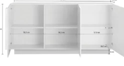 Madia 181x90 moderna da living con tre ante battenti e maniglia rettangolare bianco lucido ML27