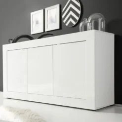 Madia 160x86 moderna da soggiorno con tre ante battenti bianco lucido ML7