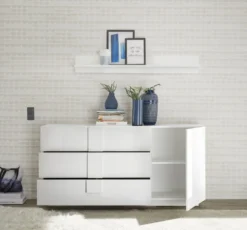 Madia 181x90 moderna per zona giorno con tre cassetti e anta singola bianco lucido ML26