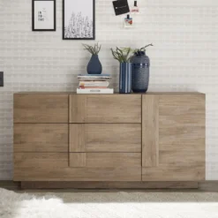 Madia 181x90 moderna per zona giorno con tre cassetti e anta singola rovere ML26