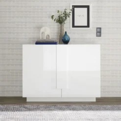 Madia 121x90 piccola design moderno a due ante battenti per zona giorno bianco lucido ML28