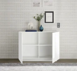 Madia 121x90 piccola design moderno a due ante battenti per zona giorno bianco lucido ML28