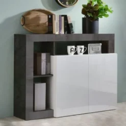Madia 108x93 piccola moderna con due ante battenti e ripiano bianco e ossido ML20