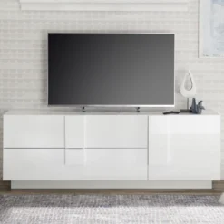 Madia 181x63 versatile moderna per soggiorno con ampi cassetti e anta singola bianco lucido ML29