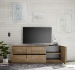 Madia 181x63 versatile moderna per soggiorno con ampi cassetti e anta singola rovere ML29