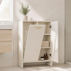 Mobile bagno salvaspazio 66x90 cm a 2 ante con portabiancheria cashmere MBT5