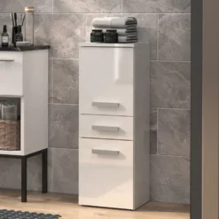Mobile bagno salvaspazio 30x85 cm con 2 ante bianco lucido MBT1