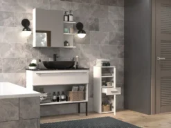 Mobile bagno salvaspazio 30x85 cm con 2 ante bianco opaco MBT1