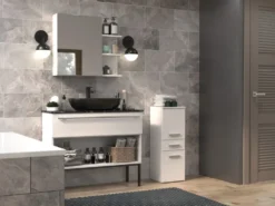 Mobile bagno salvaspazio 30x85 cm con 2 ante bianco opaco MBT1