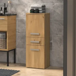 Mobile bagno salvaspazio 30x85 cm con 2 ante rovere MBT1