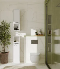Mobile bagno salvaspazio 25,5x102 cm con 2 ante bianco opaco MBT7