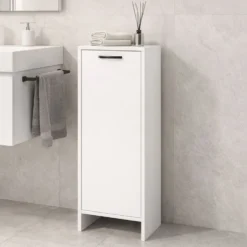 Mobile bagno salvaspazio 35x90 cm con anta e ripiani bianco opaco MBT3