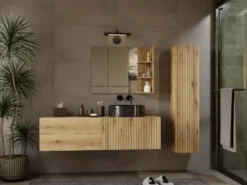 Mobile bagno sospeso 140 cm con anta a ribalta rovere antico MLBT3
