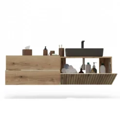Mobile bagno sospeso 140 cm con anta a ribalta rovere antico MLBT3