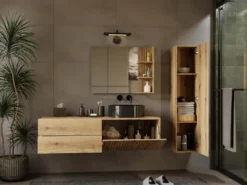 Mobile bagno sospeso 140 cm con anta a ribalta rovere antico MLBT3