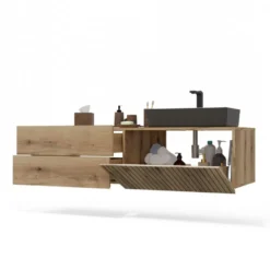 Mobile bagno sospeso 140 cm con anta a ribalta rovere antico MLBT3