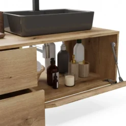 Mobile bagno sospeso 140 cm con anta a ribalta rovere antico MLBT3