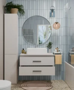 Mobile bagno sospeso 80 cm con 2 cassetti beige MLBT2