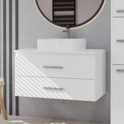 Mobile bagno sospeso 80 cm con 2 cassetti bianco opaco MLBT2