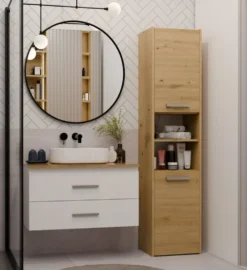 Mobile bagno sospeso 80 cm con 2 cassetti bianco e rovere MLBT2