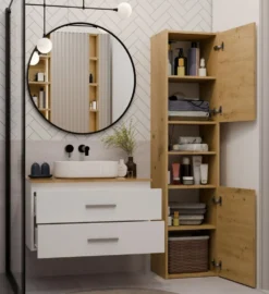Mobile bagno sospeso 80 cm con 2 cassetti bianco e rovere MLBT2