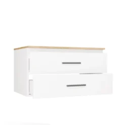 Mobile bagno sospeso 80 cm con 2 cassetti bianco e rovere MLBT2