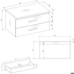 Mobile bagno sospeso 80 cm con 2 cassetti bianco e rovere MLBT2
