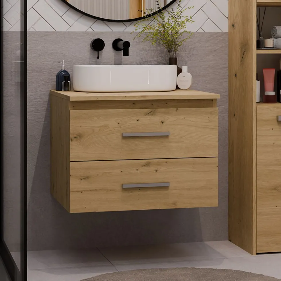 Mobile bagno sospeso 60 cm con 2 cassetti rovere MLBT1