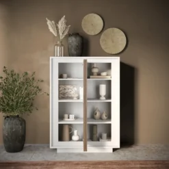 Mobile contenitore a 2 ante 106x171 cm bianco opaco e rovere scuro MCL17