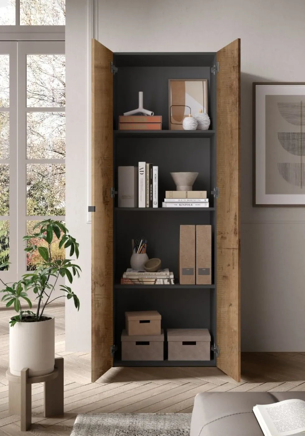 Mobile contenitore alto con 2 ante 63x184 cm nero e pero MCL14