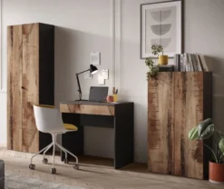 Mobile contenitore alto con 2 ante 63x184 cm nero e pero MCL14