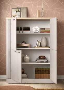 Mobile contenitore con 4 ante 118x160 cm bianco effetto legno e rovere MCL19