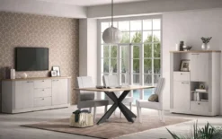 Mobile contenitore con 2 cassetti 118x160 cm bianco effetto legno e rovere MCL18