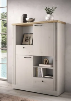 Mobile contenitore con 2 cassetti 118x160 cm bianco effetto legno e rovere MCL18