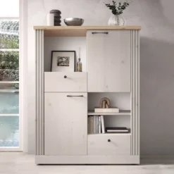 Mobile contenitore con 2 cassetti 118x160 cm bianco effetto legno e rovere MCL18