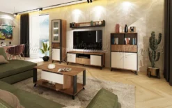 Mobile contenitore salvaspazio 80x125x40 cm con 2 vani a giorno in rovere, grafite e beige MCU1