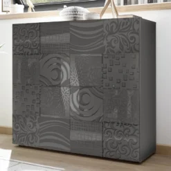 Mobile contenitore 121x111cm a due ante battenti design geometrico grigio serigrafato MCL11
