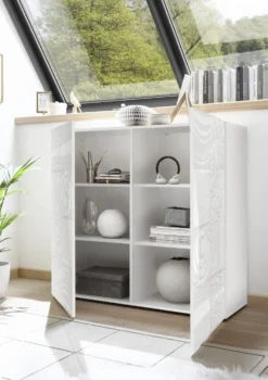 Mobile contenitore 121x111cm a due ante battenti design geometrico bianco serigrafato MCL11
